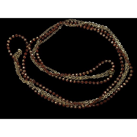 Retro Layered Brown And Gold Tone Shimmery Beaded Necklace - Picture 1 of 7